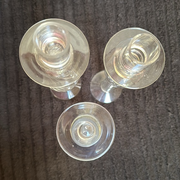 3 Clear Hand Blown Glass Taper Candleholders,Swirled Glass, Different heights. - Picture 2 of 5